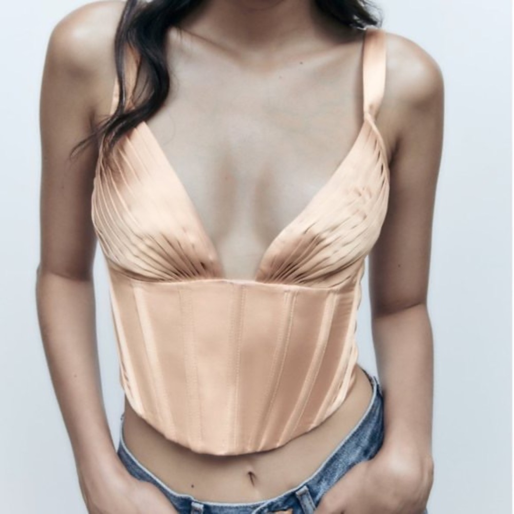 Zara Satin Effect Corset Top - Champagne Pink Size Small